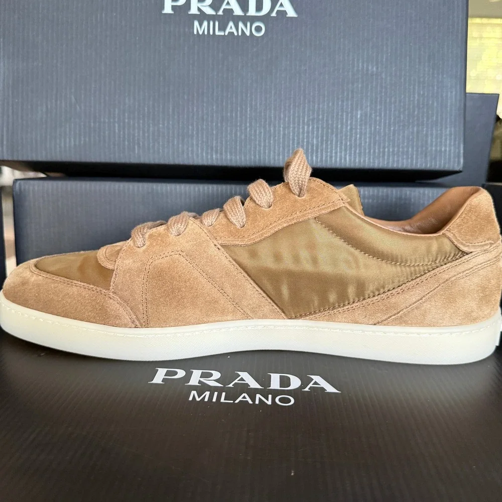 Prada Milano 2EE442 Men Brown Suede & Fabric Low Top Sneakers Trainers Sz UK‎ 7